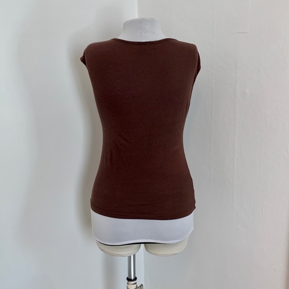 VTG Lipsy chocolate Brown Y2k 2000s Soft Cap Sleeve Top Twist Front sexy thin - Picture 4 of 11